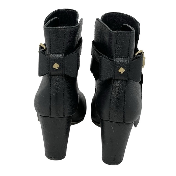 Kate Spade | Black Leather Pull On Heeled Bow Ankle Boots - Picture 5 of 9